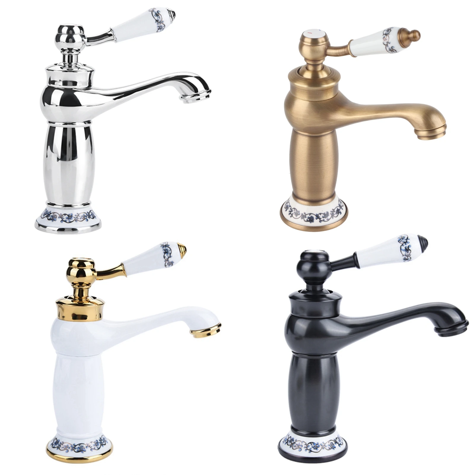 Floral Pattern Bathroom Faucet Antique Basin Sink Tap Single Handle Cold Hot Mixer Water Faucets Bath Crane Bathroom Accessories