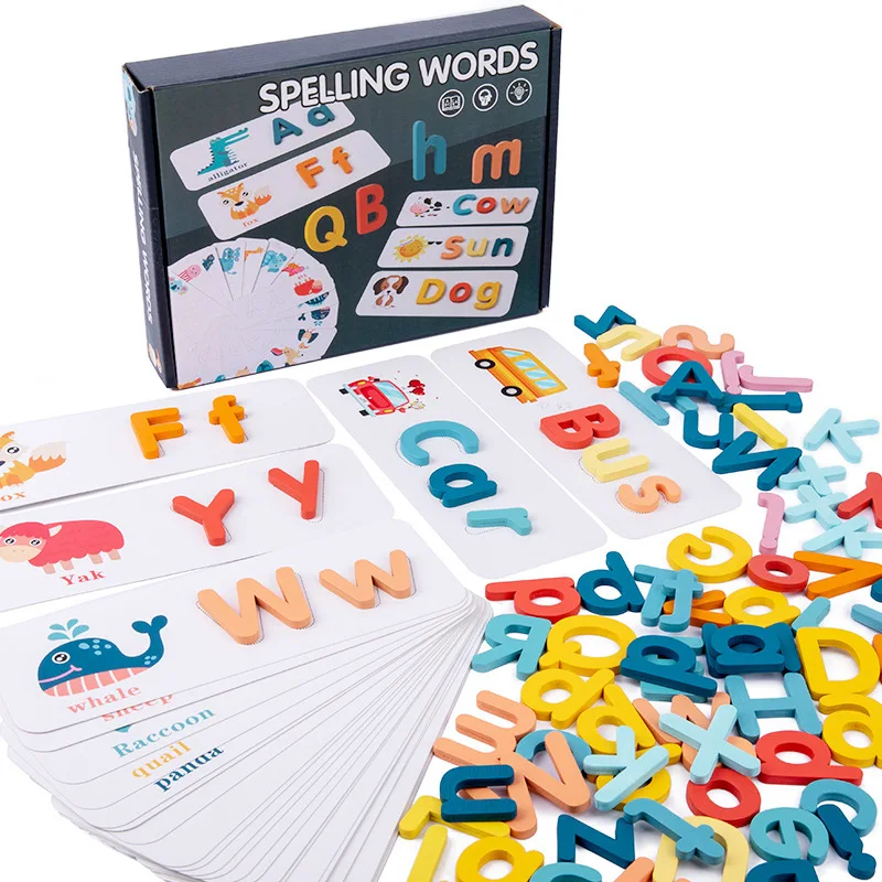 Wooden Spelling Game Montessori Children's Early Education Learning Letter Cognition Spelling Enlightenment Matching Puzzle Toys