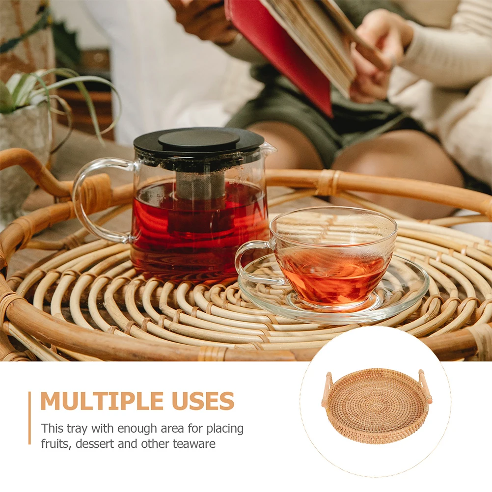 

Round Wicker With Handles Woven Storage Tray For Bread Fruits Snacks Coffee Table Rustic Serving Tray For Kitchen Living