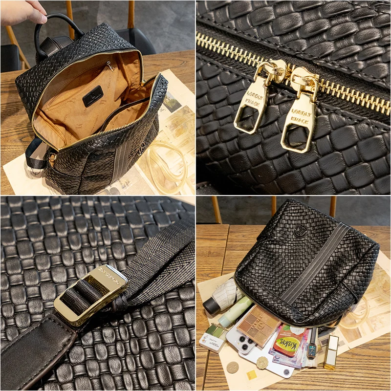 Luxury Women Genuine Leather Backpack Rivet Multifunctional Shoulder Bag Female  Travel Bag Teenage Girls Fashion Schoolba