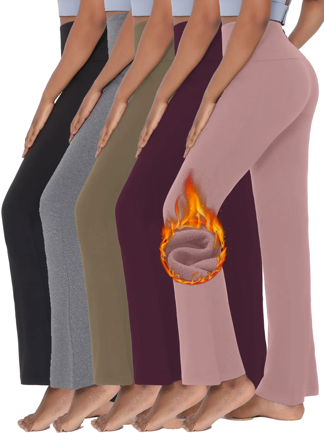 

5 Pack Women's Super Soft High Waisted Fleece Flare Leggings. Tummy Control Soft Bootleg Bootcut Pants