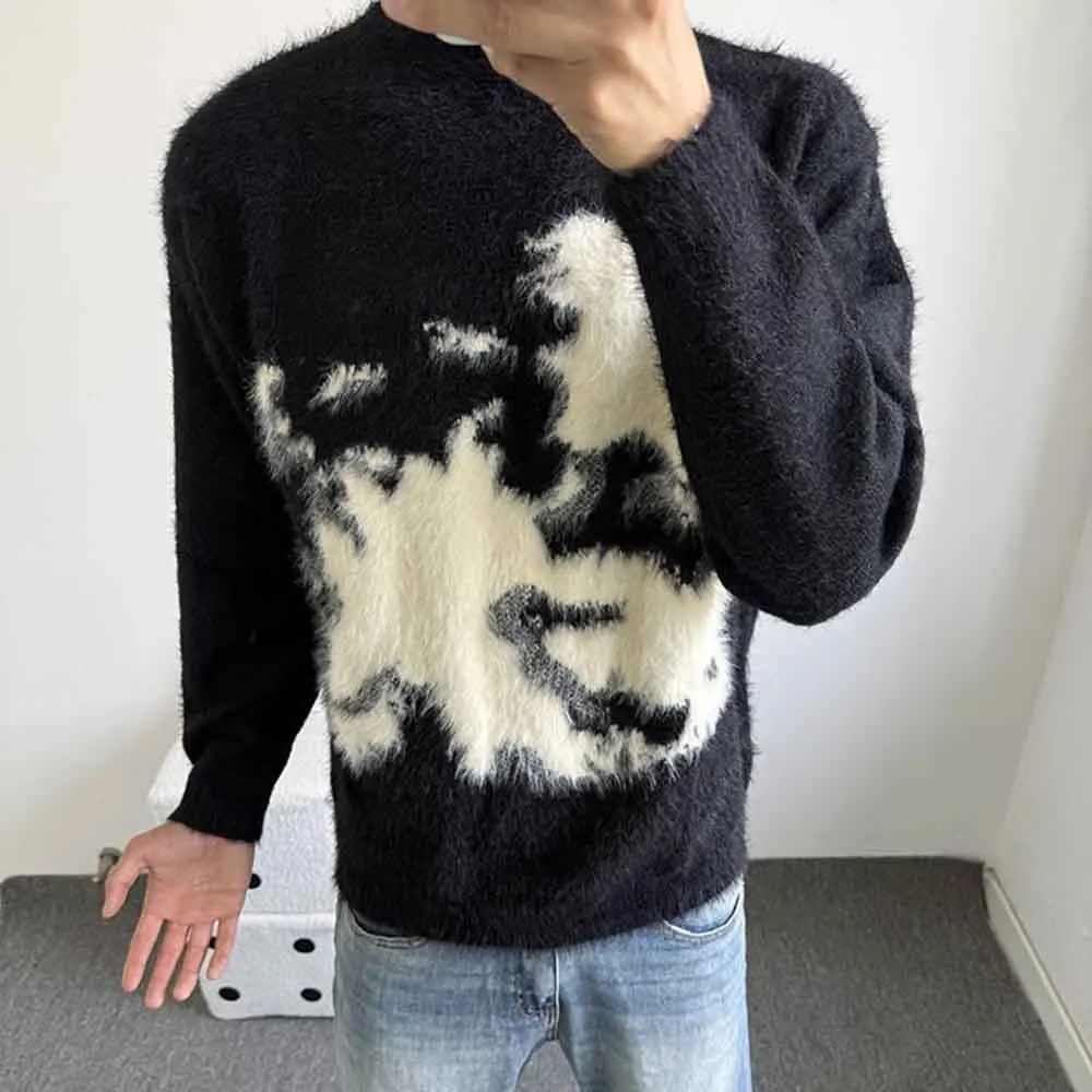 New Autumn Men's Contrast Color Long-Sleeved Sweater American Retro Fashion Trend High Street Loose Casual Niche Men's Tops
