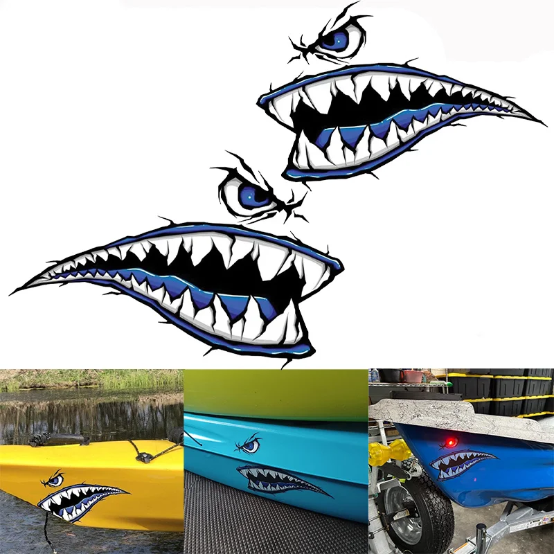 Autocollant en vinyle imperméable avec yeux de bouche de requin, pour kayak, bateau, carrosserie de voiture, décoration DIY