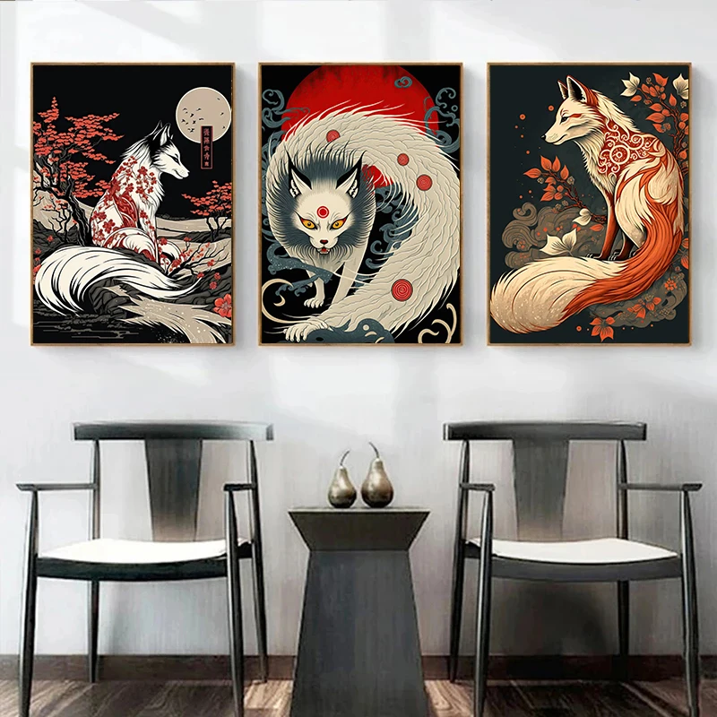 Okami Amaterasu Posters The Fox Japanese 80s Vintage Style Print Canvas Painting For Living Room Wall Art Home Decor Pictures