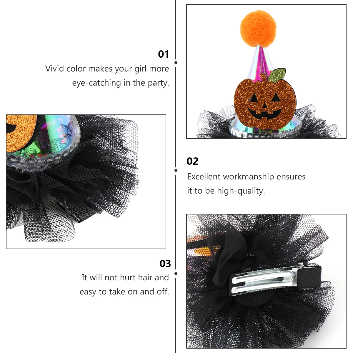 

2pcs Halloween Pumpkin Hair Clips LED Lights Girls Cartoon Accessories Durable Practical Party Christmas Costumes