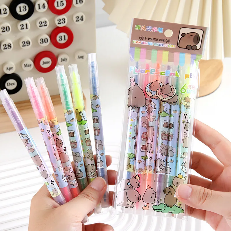 36pcs/lot Sanrio 6 Colors Highlighter Little Twin Stars Double Headed Drawing Painting Marker Fluorescent Pens School Supplies