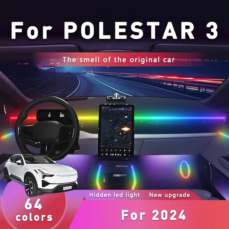 

FILIPLI для POLESTAR 3 для 2024 64, водонепроницаемая автомобильная окружающая освещение RGB, беспроводная светодиодная лента для салона автомобиля с управлением Bluetooth