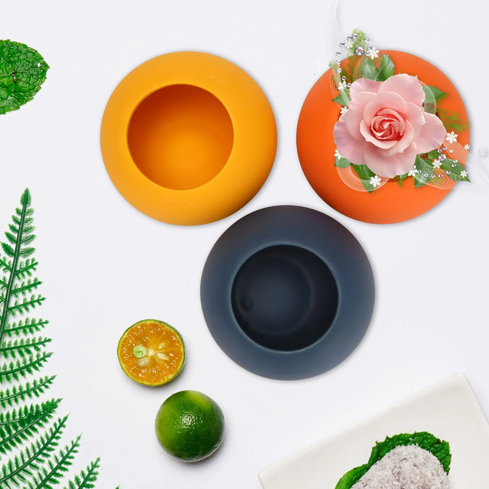 ABMS-Small Flower Vase Set Of 3, Modern Vase For Living Room Decor Yellow Blue Orange Round Vase For Faux Flowers