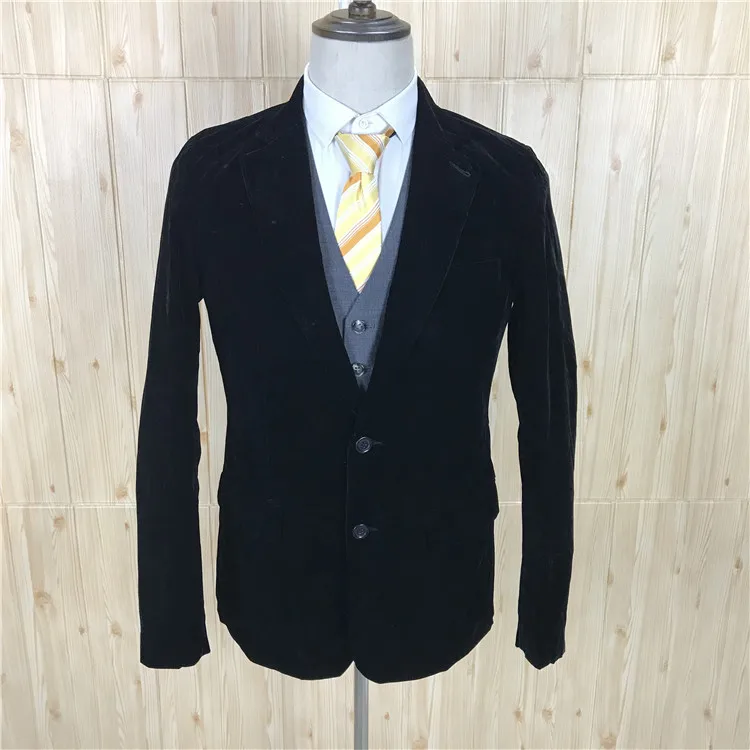 

Wool suit vintage gold velvet black jacket tailored suit DY6119