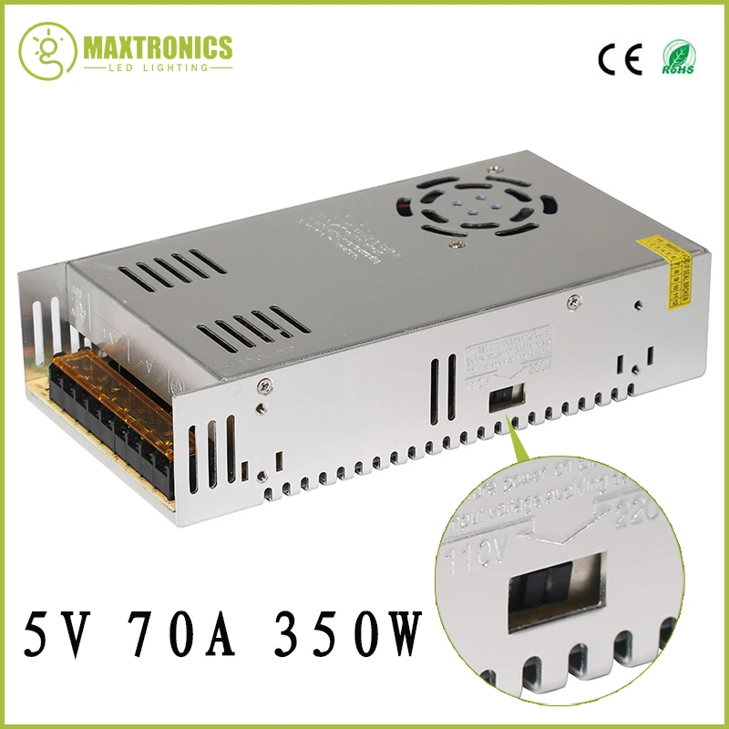 Switching LED Power Supply Driver 5V 70A 350W for LED Strip Light Module Input AC 110V-220V to DC 5V LED Lighting Transformer