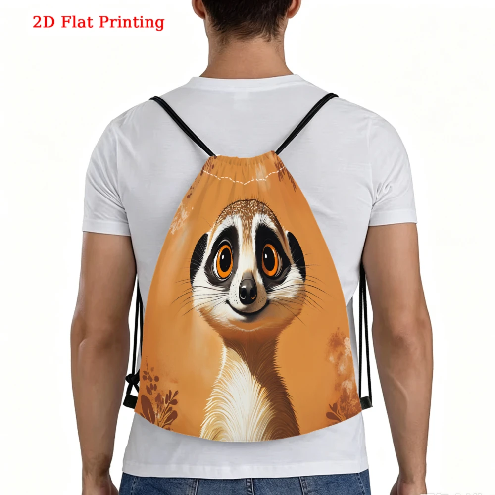 Cute Animal Style, Drawstring Backpack, 2D Flat Printing Meerkat Pattern, Fitness Sports Bag, Outdoor Travel Drawstring Pack