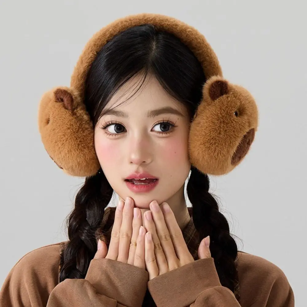 แฟชั่น Capybara ตุ๊กตาหูอุ่น Windproof ป้องกันหูฤดูหนาว Earmuffs ฝาครอบหูอุ่นพับ Earflap ผู้ใหญ่