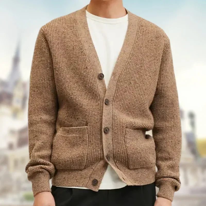 

Men's British Luxury Sweater Coat V-Neck Knitted Cardigan autumn winter thick warm cardigan sweaters Men Casual woolen jacket