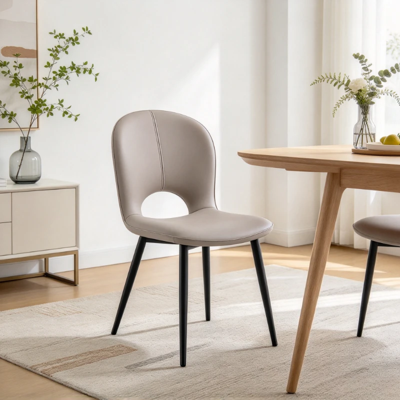 talian Light Luxury Dining Chair, Soft Upholstered Backrest, Skin-Friendly Cat-Scratch Leather, Aesthetic Home Dining Decor