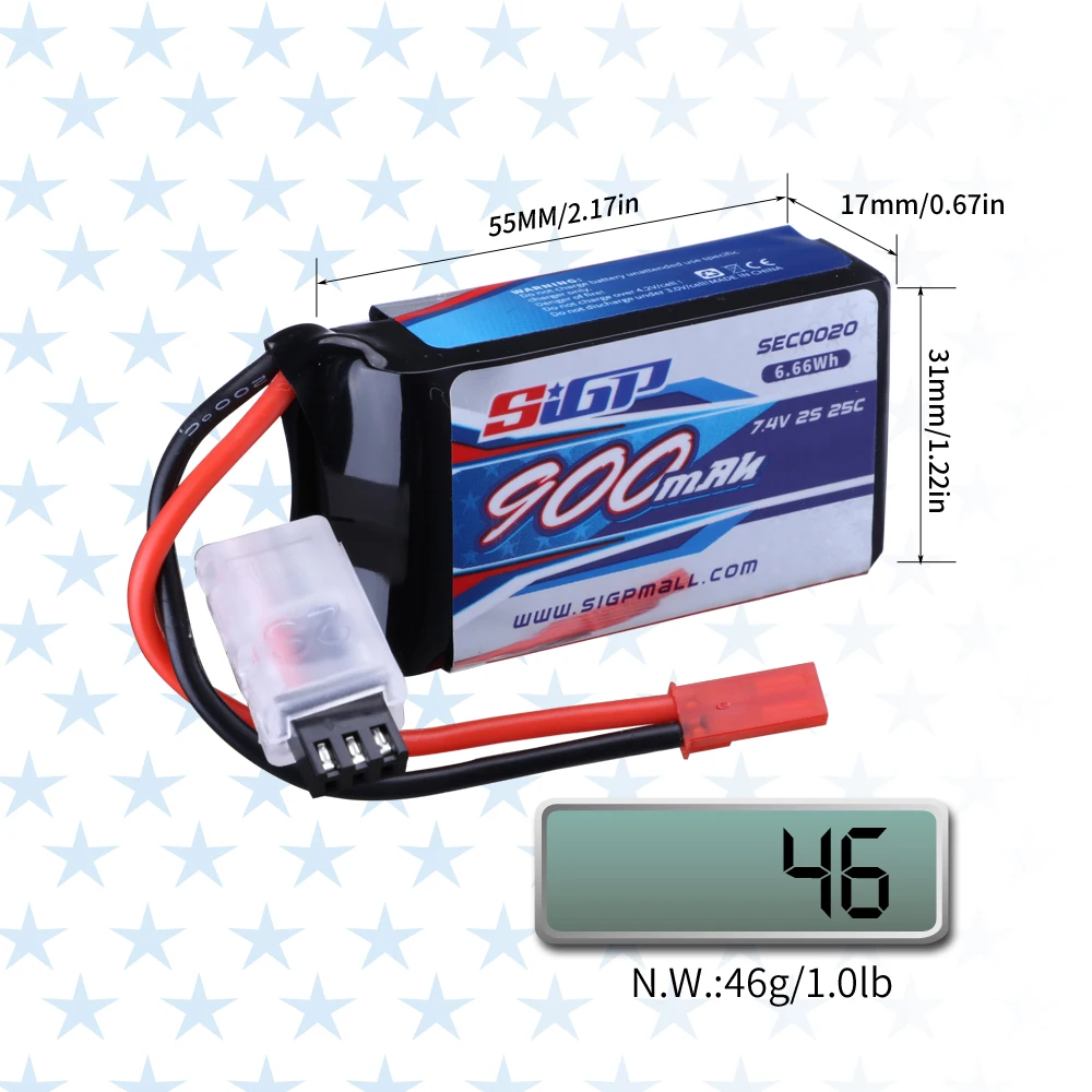 SIGP 2S Lipo Battery for 900mAh 1050mAh 1350mAh 7.4V 20C 25C with JST XT30 Plug RC Airplane Quadcopter Helicopter Drone FPV 2pc