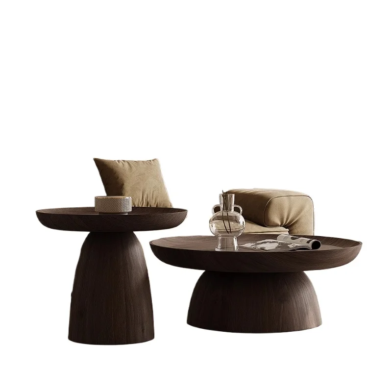 

Wabi-sabi wind round living room coffee table combination, high-end atmosphere, medieval new solid wood coffee table