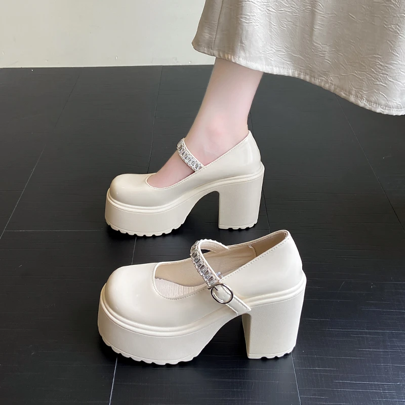 

Винтажная женская обувь Мэри Джейн на высоком каблуке, осень 2021, новый стиль, маленькие кожаные туфли на толстой подошве с водонепроницаемой платформой в британском стиле