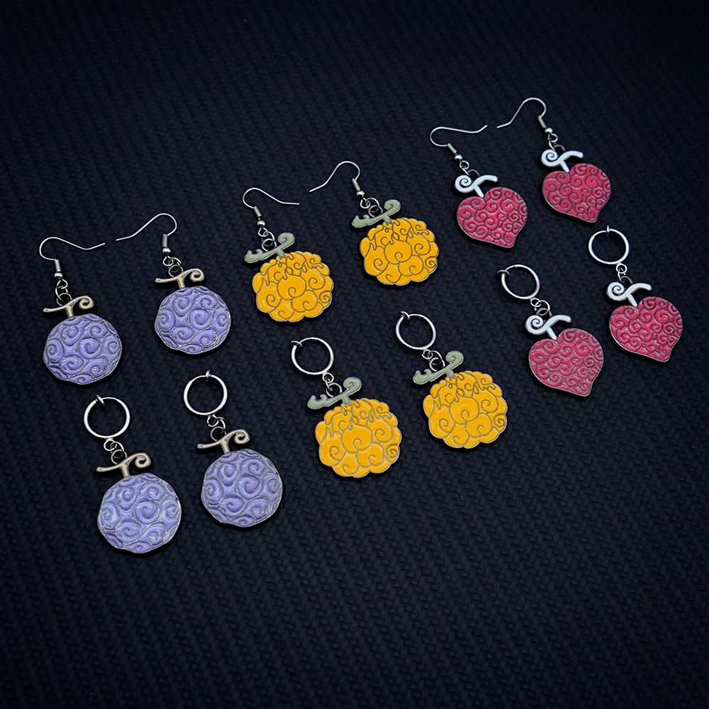 Devil Fruit Earrings for Women Men Anime Metal Brincos Gomu Gomu no Fashion Jewelry Drop Clip On Earring Charm Gift