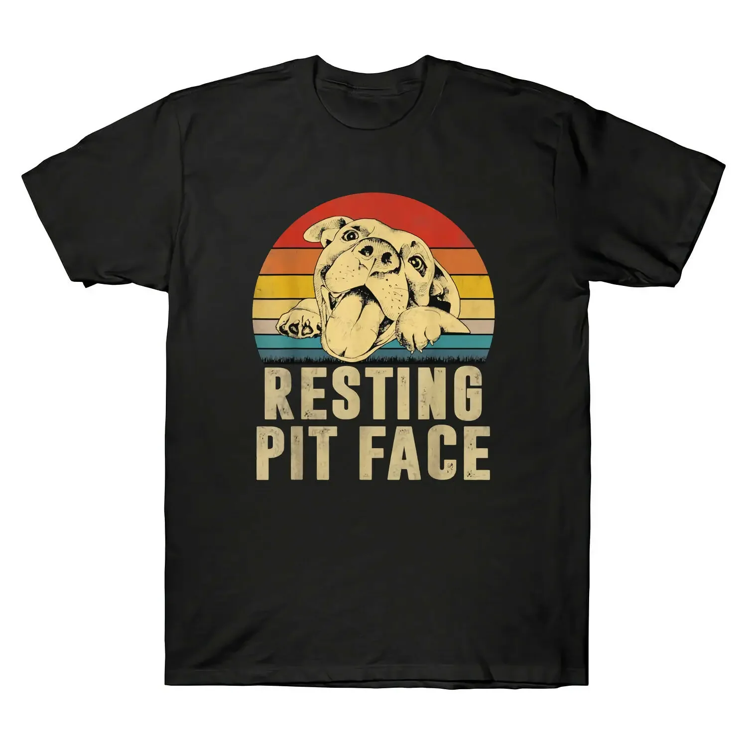 Resting Pit Face Dog Pitbull Dog Lover Funny Vintage Mens T-Shirt. Summer Cotton Short Sleeve O-Neck Unisex T Shirt New S-3XL