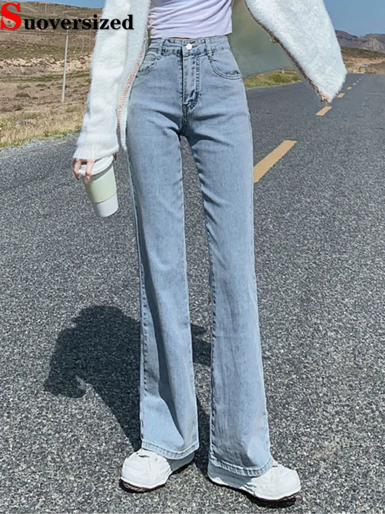 

Корейские модные узкие расклешенные джинсы, женские повседневные эластичные широкие джинсовые брюки с высокой талией, весна-осень, винтажные однотонные Vaqueros, новинка