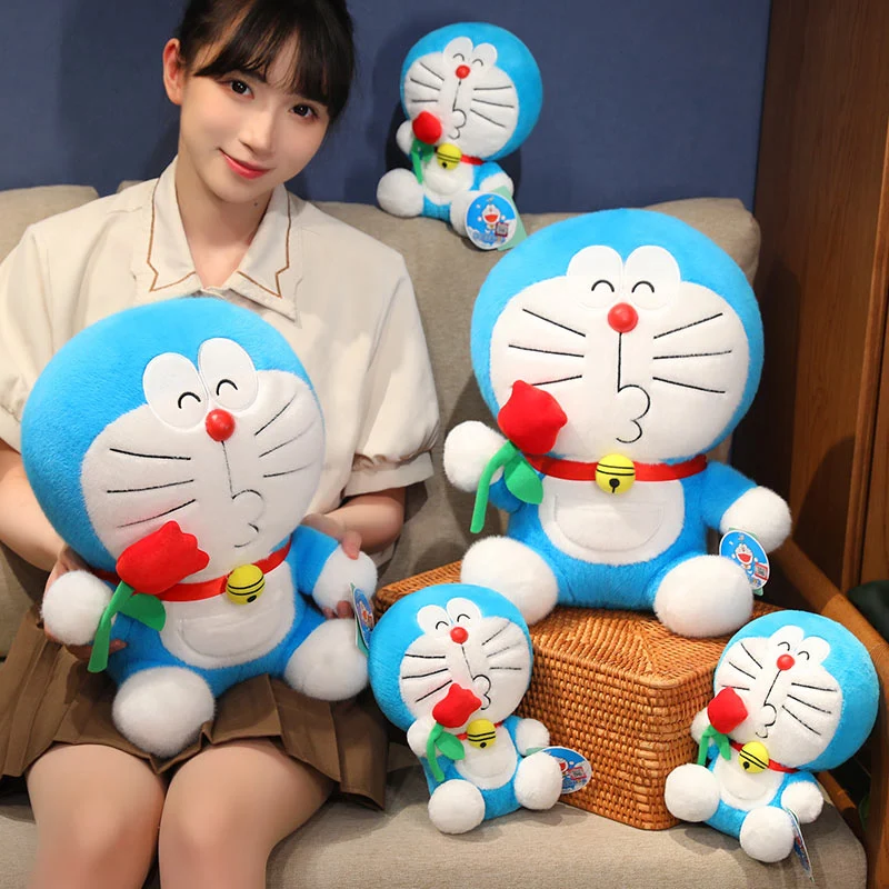 

Original Doraemon Plushies Toy Hold Red Flower Plushies Stuffed Anime Cute Doraemon Plush Toy Gifts For Girlfriend Cuddly Doll