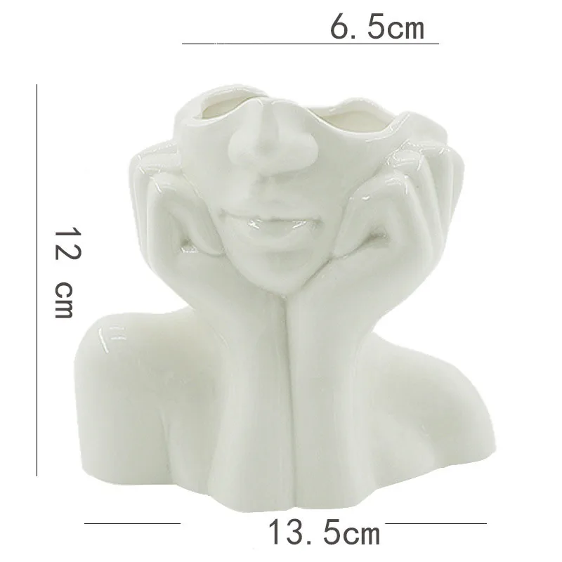 White Ceramic Face Vase Decor Modern Decorative Lady Form Head Half Body Ceramics face Flowers Vase