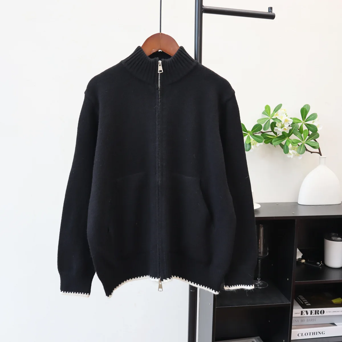 

Elegant Women Double Zipper Knitting Sweater Long Sleeve O-neck Loose Knitwear Cardigan Coat Female Warm Soft Knitting Tops