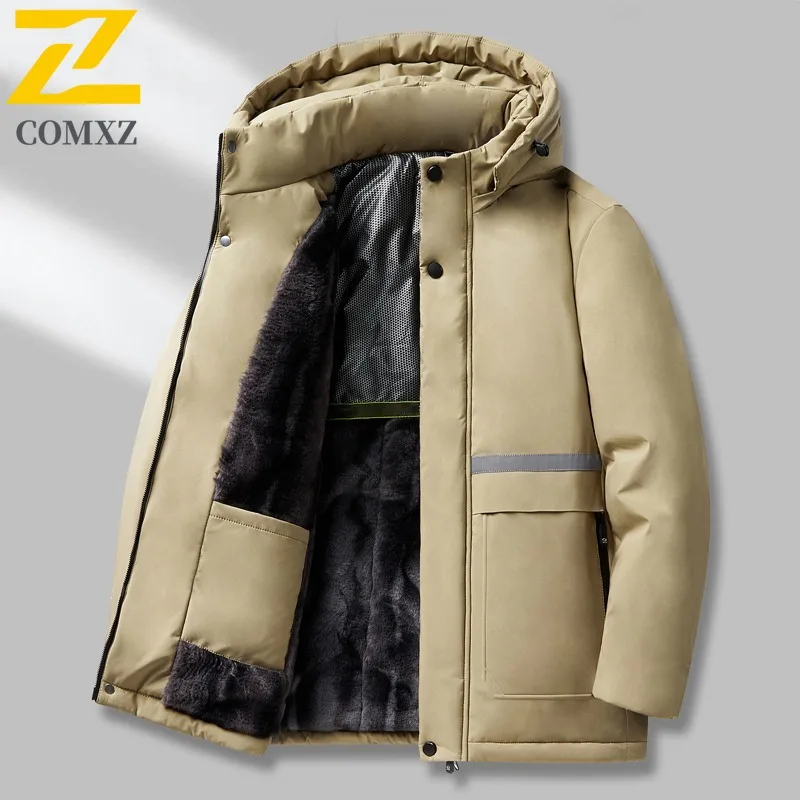 

COMXZ 2025 Men's Graphene Lined Fleece Thick Workwear Jacket Winter Mid Age Outdoor Windproof Warm Cotton Coat