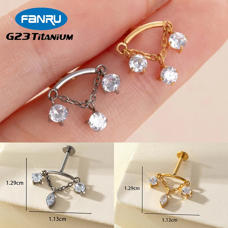 1PC G23 Titanium Threadless Hidden Helix Conch Earring 16G Horse Eye CZ Dangle Cartilage Ear Stud Pin Push In Piercing Jewelry