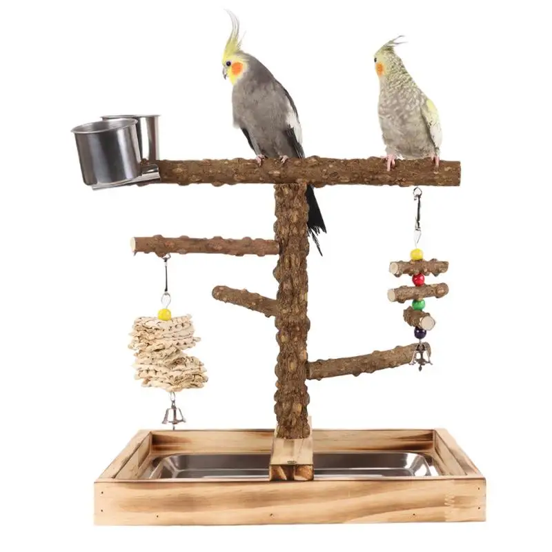 

Bird Playground Parakeet Playground With Feeder Cups Chew-Resistant Parakeet Gym Playstand Toys For Feeding Training Outside