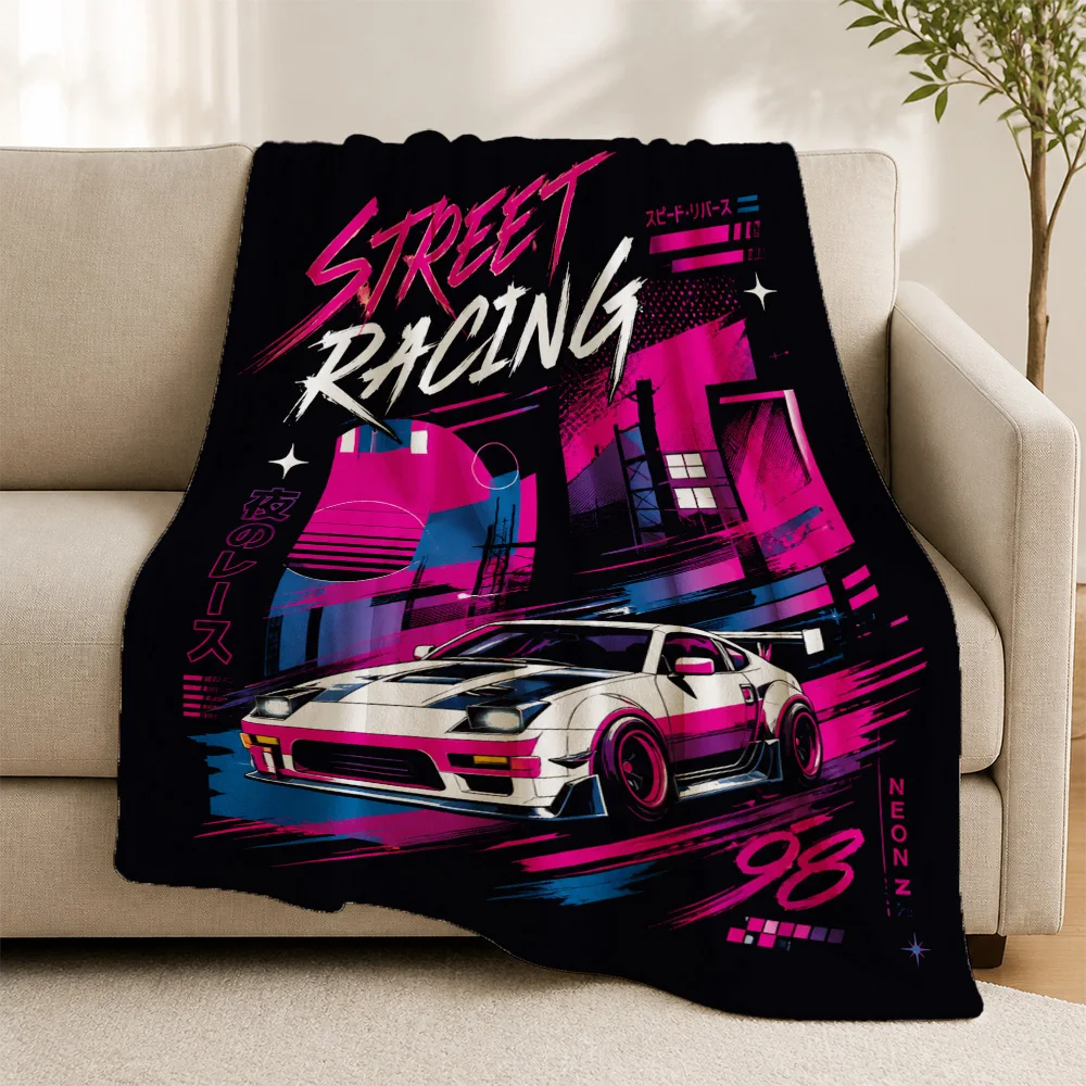 Neon Street Racing Pop Art Throw Blanket Sofa Couch Decor Gift Automotive Style Throw Accent Blanket for Living Room Home Goods