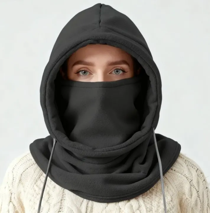 Unisex Winter Balaclava Knit Hood - Windproof Mask with Drawstring, Motorcycle Riding Headgea Warm Knitted Cap Cold Weather