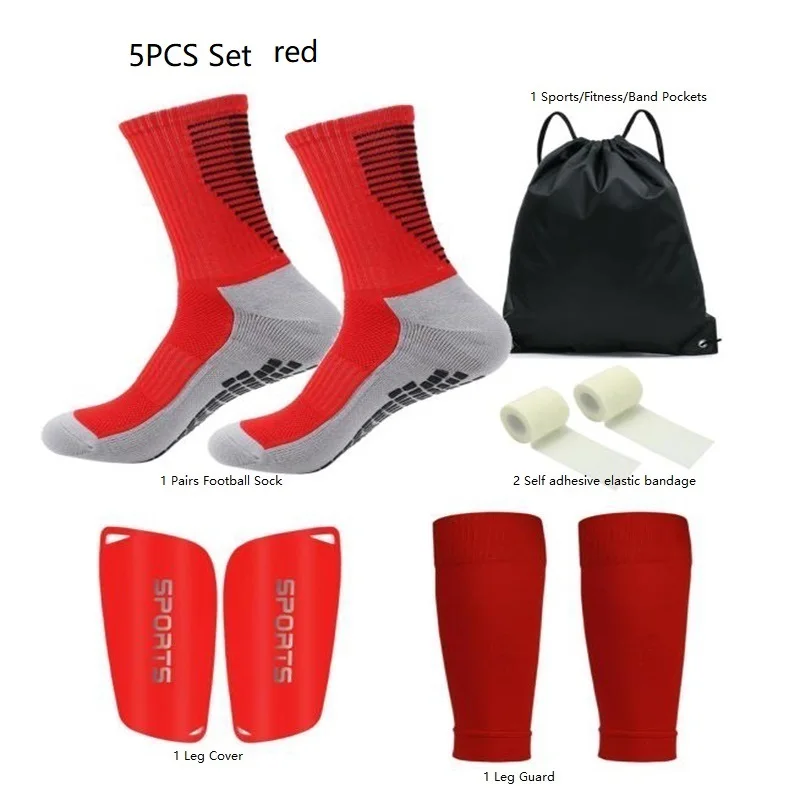 5PCS Set Drawstring Sports Ball Bag Mens Soccer Socks Women Sport Socks Leg Cover Shin Pads Soccer Training Shank Board Bandage