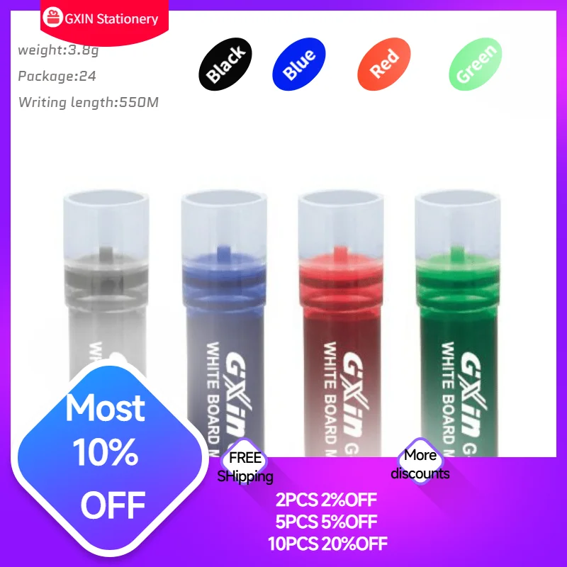 GXIN G18T 24Pcs Erasable Dry Erase Marker Refills Office Supplies School Use in Classroom Large Capacity Weatherproof Cartridge.