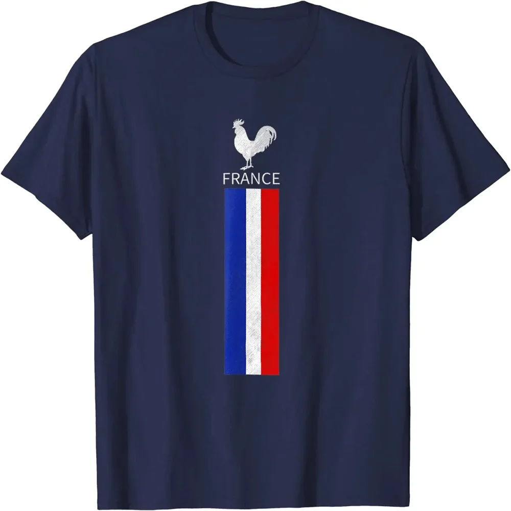 France Flag Cock Printed Men\'s T-Shirt Short Sleeve Football Soccer Team Cotton Tops Tees Women\'s Oversized T Shirt Men Clothing