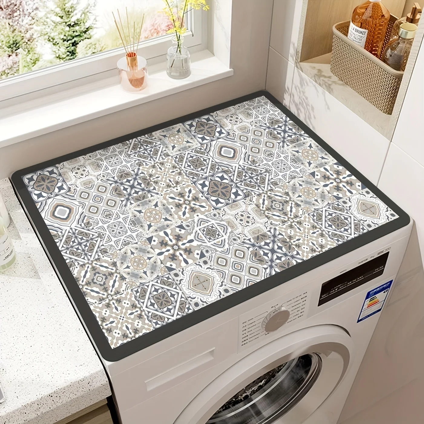 Persian Style Washing Machine Mat Light Luxury Diatomite Dust Proof Front Load Washer Refrigerator Dust Cover Cloth Home Decor