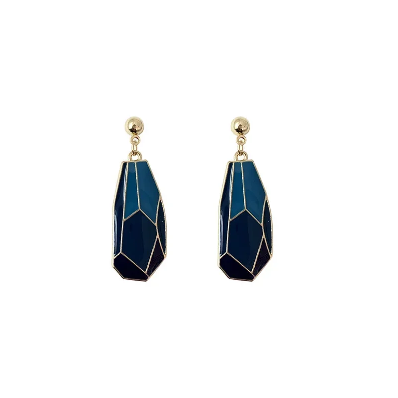 Pendientes de piedra azul esmaltada para mujer, aretes geométricos irregulares de Metal, sin agujero, temperamento coreano, Simple, Retro