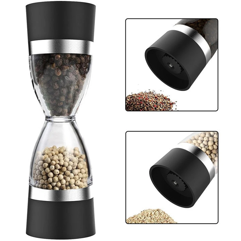 ABAH-2 In 1 Manual Pepper Grinder Peppercorn Salt Mill With Adjustable Coarseness Sea Hourglass Dual-Head Dual-Use Grinder