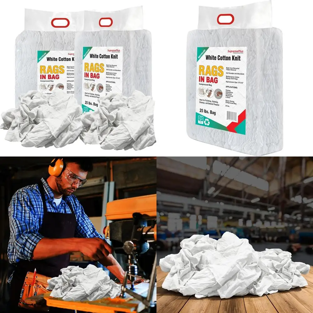 

50 фунтов. Белые тряпки для уборки из переработанных футболок - оптовые тряпки для удаления масла, пятен, жира, краски и для автодетейлинга
