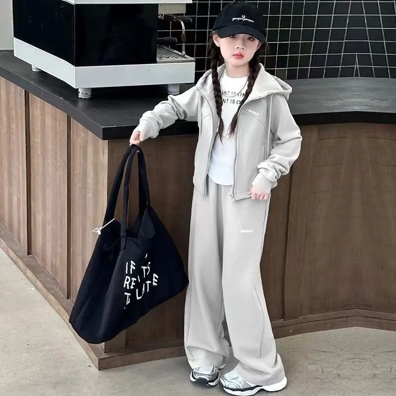 الخريف الأطفال الفتيات الملابس مجموعة في سن المراهقة مقنعين البلوز سستة بلوزات وسراويل أسفل 2 قطعة بلوزات طفل موضة رياضية