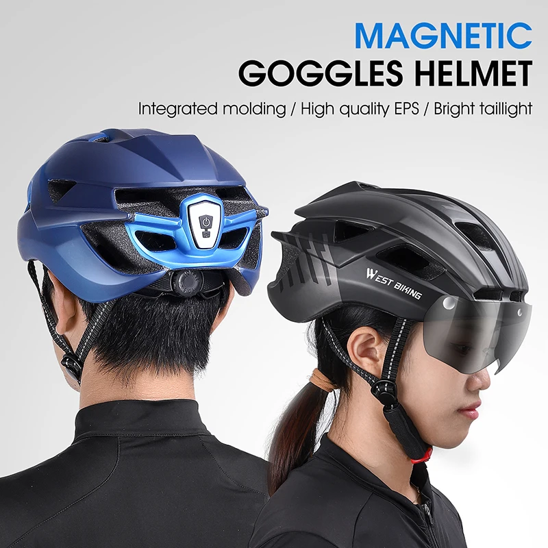 WEST BIKING Safety Helmet With LED Light MTB Enduro Triathlon Professional Road Bike Helmet Electric Scooter Helmet With Goggles