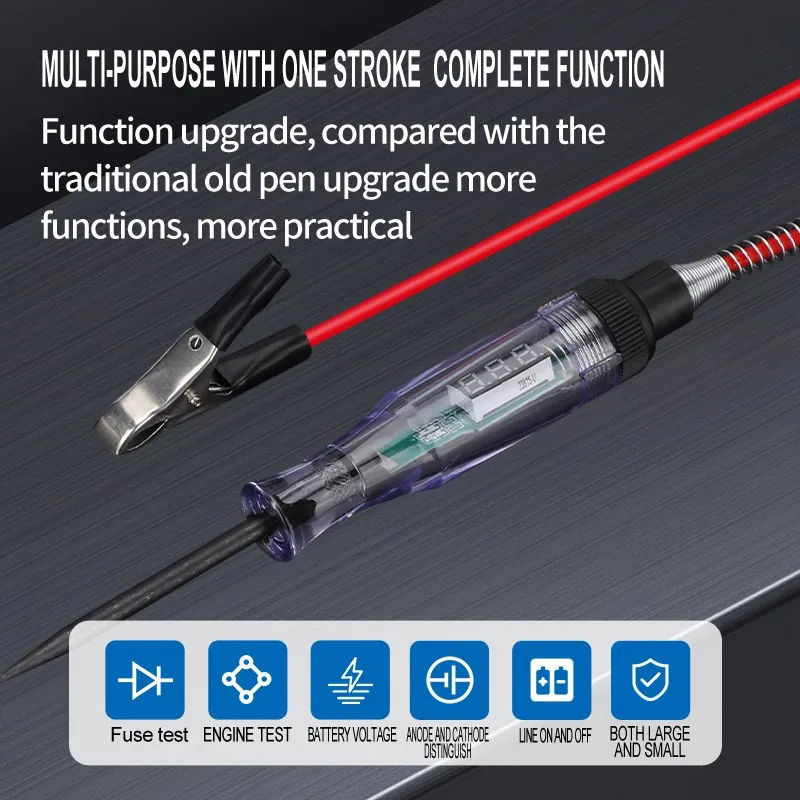 Car Voltage Tester 3-48V Digital LED Automotive Circuit Test Pen With Spring Wire and Voltage Display