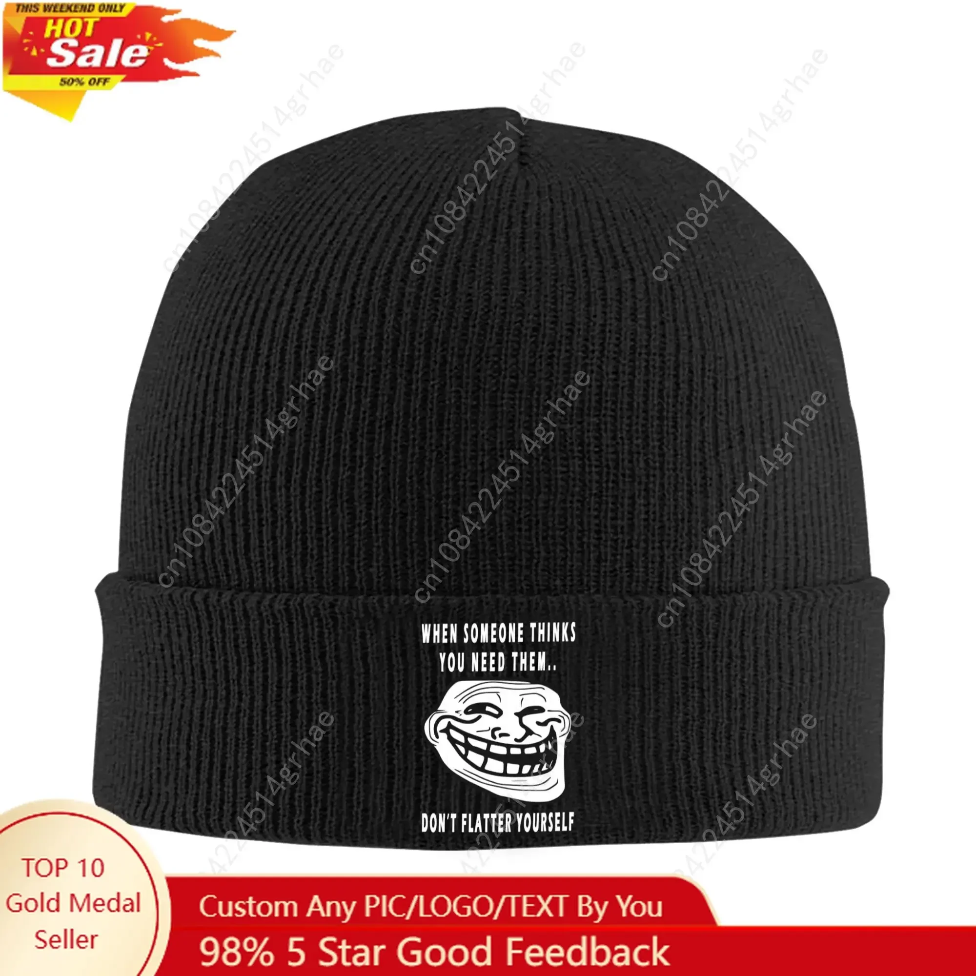 

Funny Rage Comic Trollface Quotes Bonnet Hats Fashion Knit Hat For Men Women Winter Warm Humor Sarcastic Skullies Beanies Caps