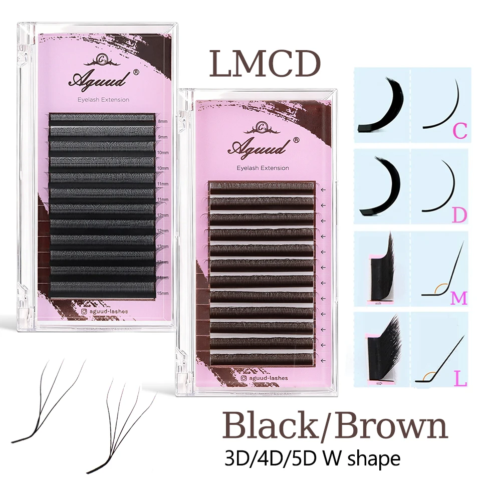 AGUUD LU(M)/L/C/D Curl YY/3D/4D/5D W Shape Eyelash Extensions Brown 3D Clover Spike Lashes Bloom Auto Flower Premade Fan Cilios