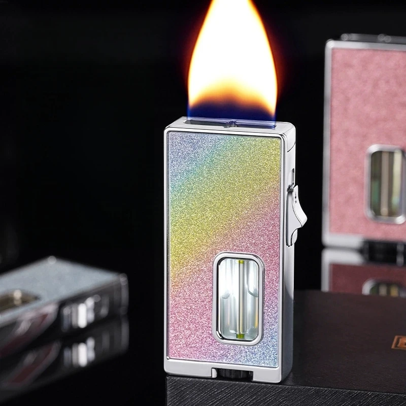 Metal Flame Intelligent Ignition Inflatable Lighter Windproof Visible Window Multiple Ignition Methods Lighter Men's Gift