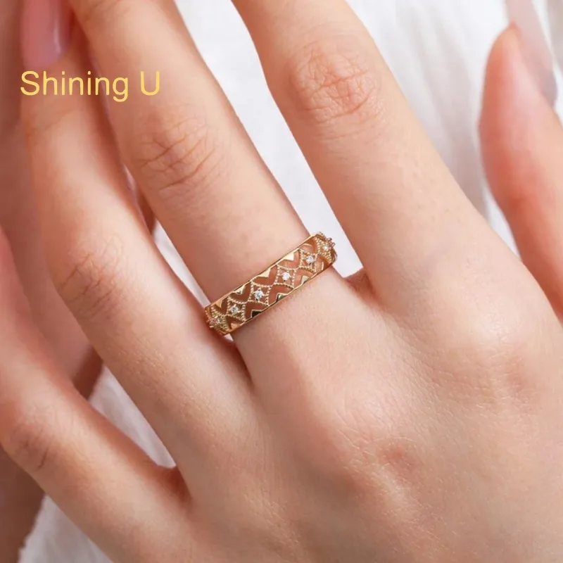 Shining U 925 Sterling Silver Vintage Hollowed Ring for Women Fine Jewelry Light Luxury