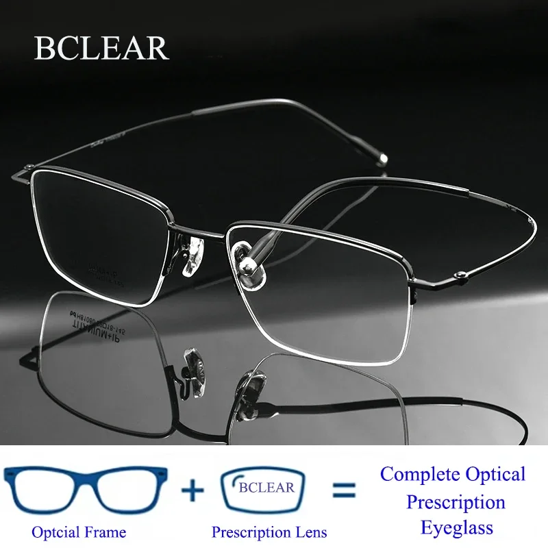 

BCLEAR Ultra-light Men Titanium Prescription Glasses Square Myopia Half Frames Eyeglasses Male Business Style Optical Glasses