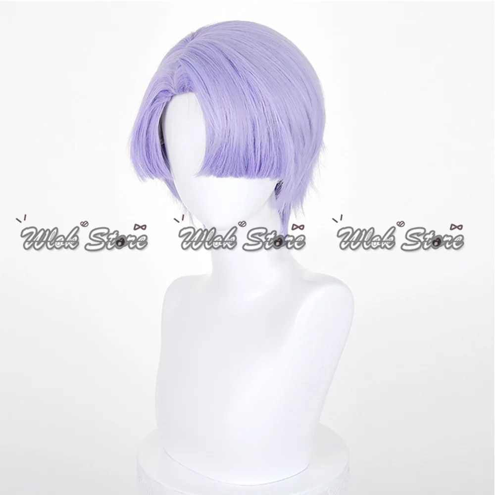 NUEVA Panty Stocking Peluca de poliuretano para Cosplay, pendientes de pelo corto rosa, peluca de poliéster para Cosplay de color morado claro, accesorio de Halloween para hombres y mujeres