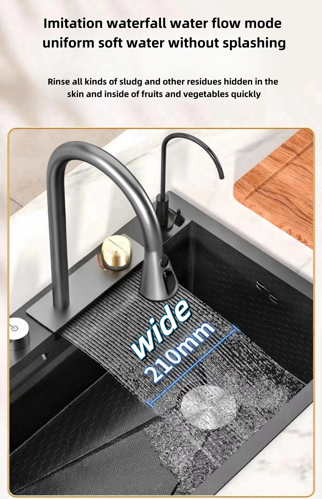 New Arrival Multi-function Gun Grey Waterfall Single Bowl Kitchen Sink Set Nano Stainless Steel Handmade Sink With Faucet