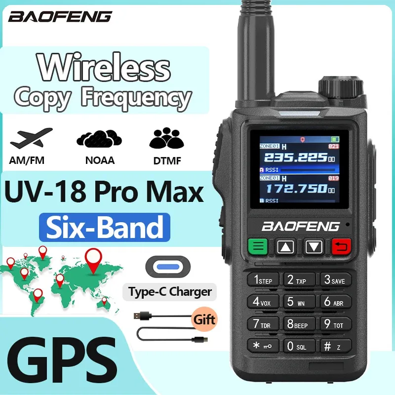 

Baofeng UV18 Pro Max GPS и UV-18L AM FM Шестидиапазонная рация Беспроводная частота копирования 999CH Двусторонние радиостанции дальнего действия Type-C